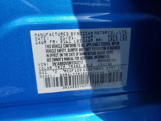 2021 NISSAN SENTRA SR - 3N1AB8DV6MY243717
