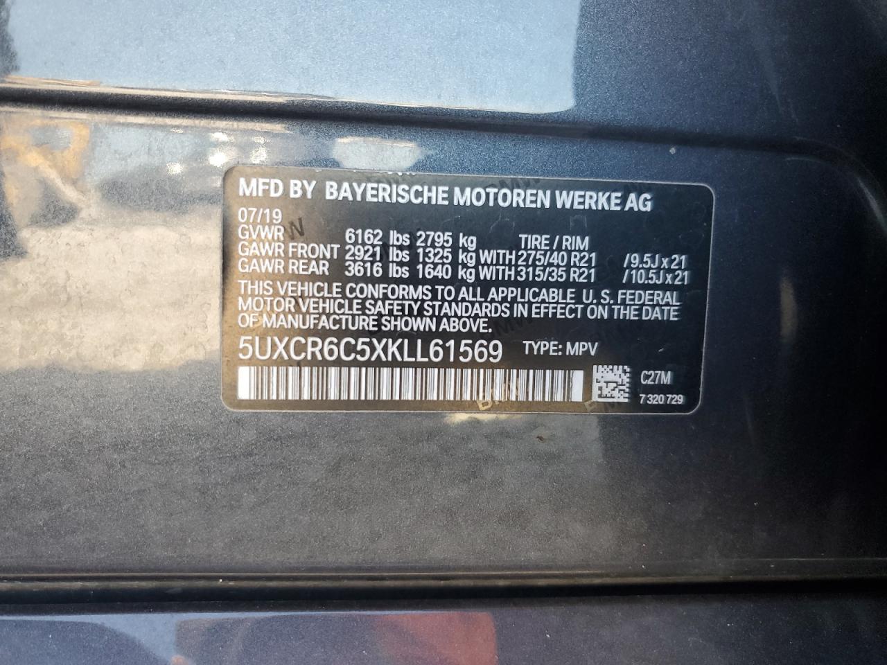 5UXCR6C5XKLL61569 2019 BMW X5 xDrive40I