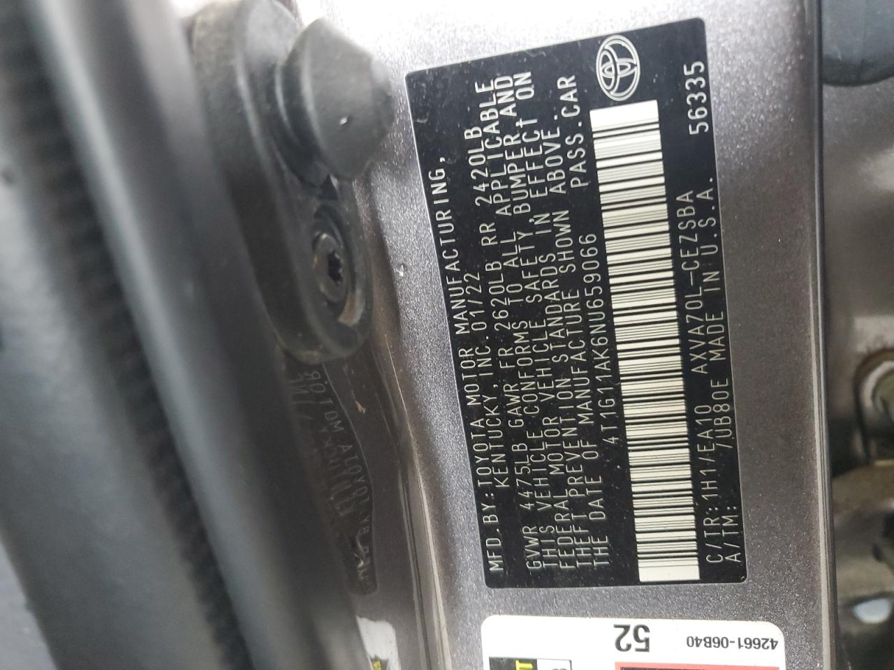 4T1G11AK6NU659066 2022 Toyota Camry Se