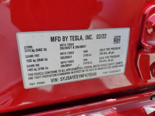 2022 Tesla Model S VIN: 5YJSA1E51NF470546 Lot: 60538184