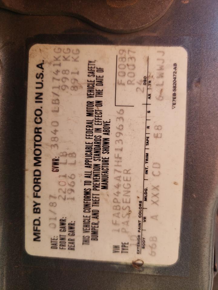 1FABP44A7HF139636 1987 Ford Mustang Lx