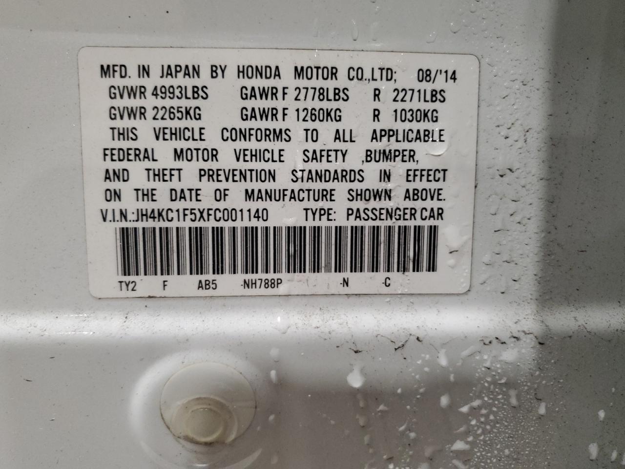 JH4KC1F5XFC001140 2015 Acura Rlx Tech