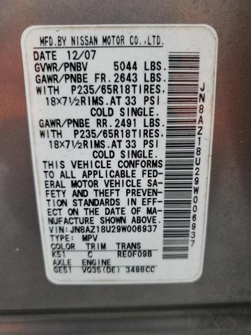 2009 Nissan Murano S VIN: JN8AZ18U29W006937 Lot: 63019794