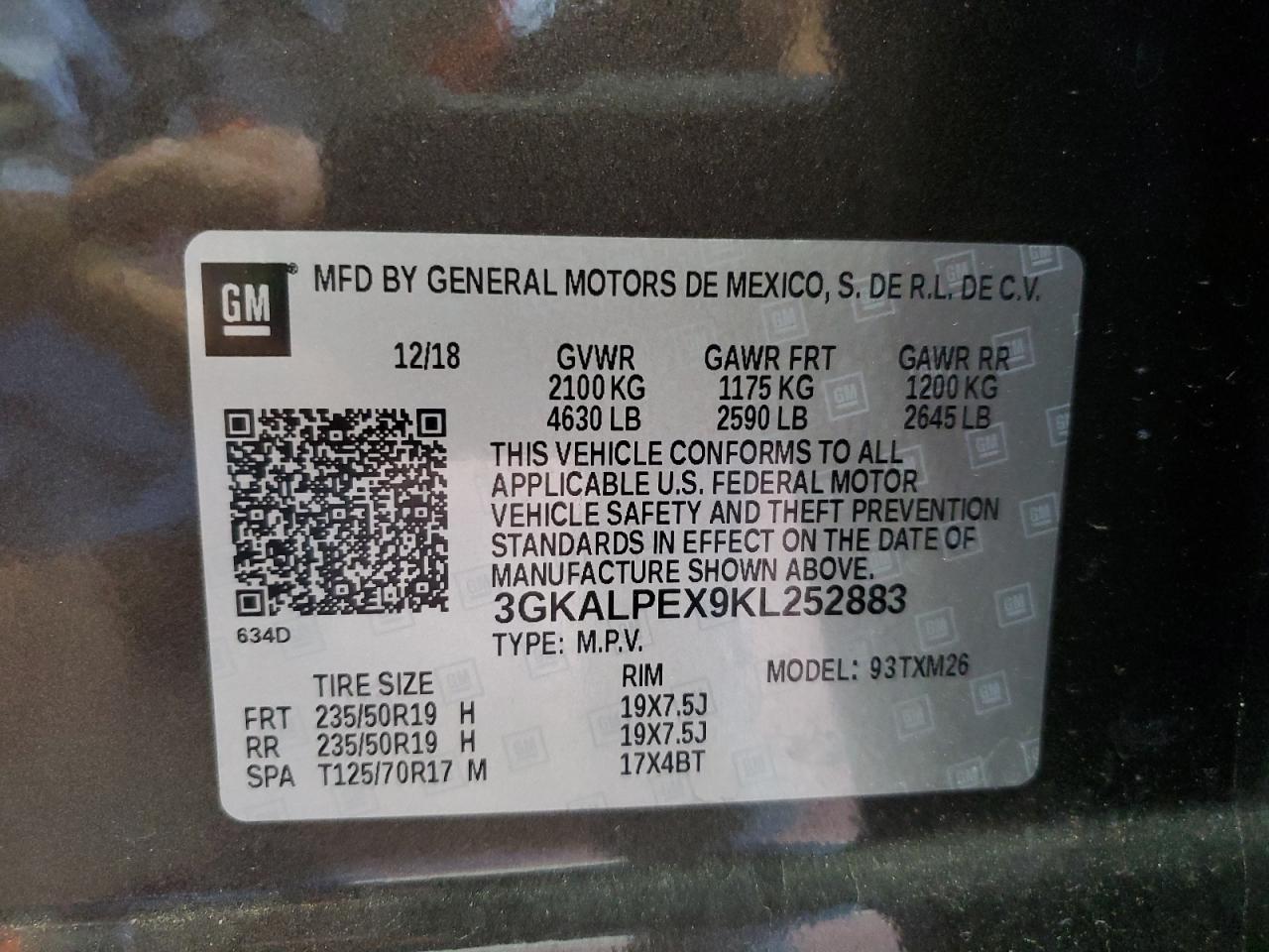 3GKALPEX9KL252883 2019 GMC Terrain Slt