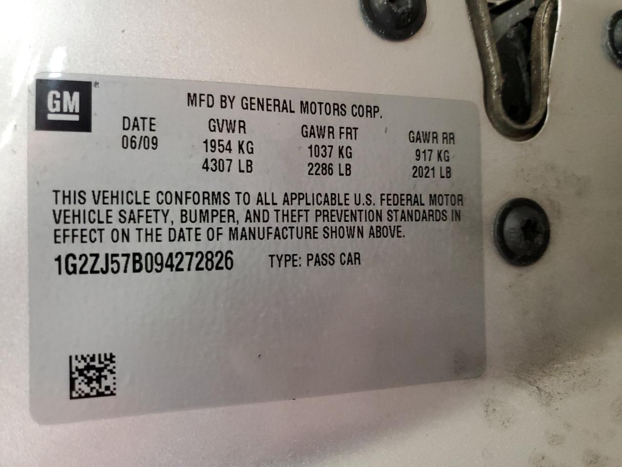 1G2ZJ57B094272826 2009 Pontiac G6