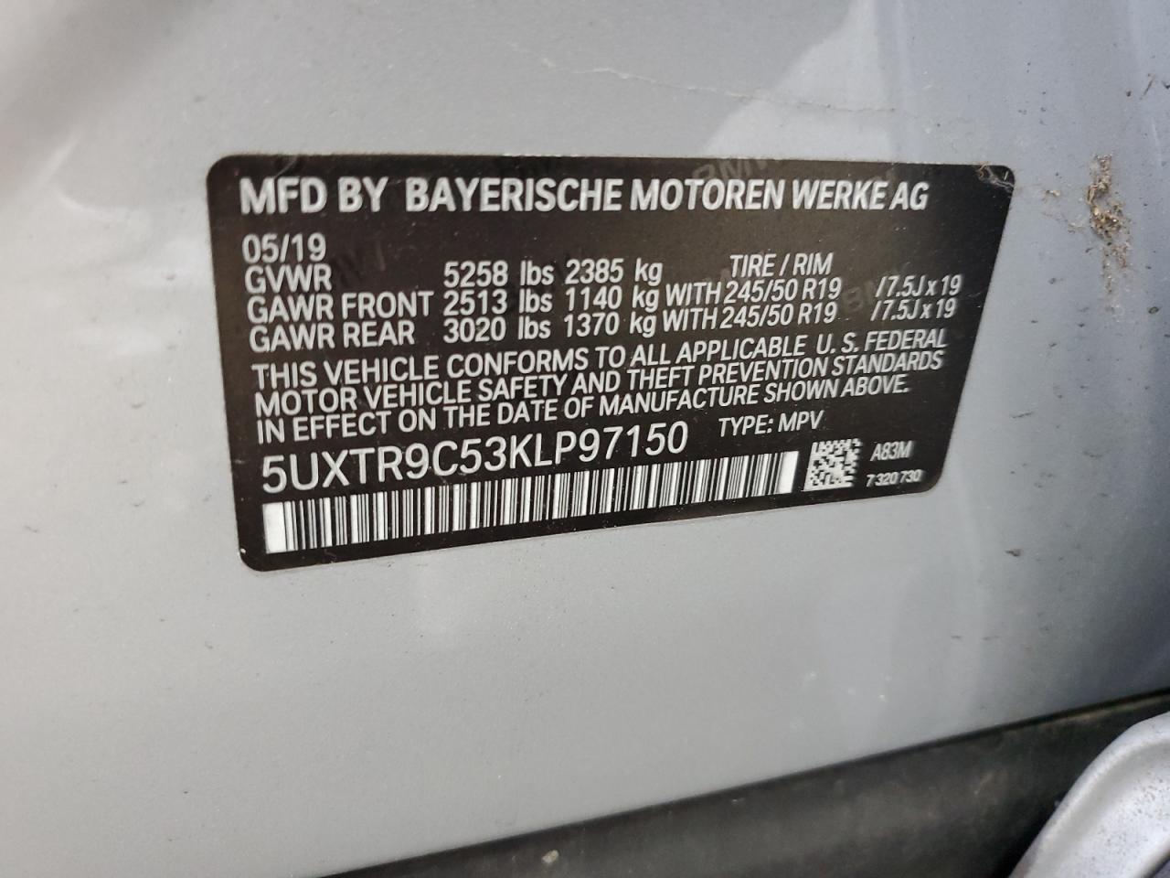 5UXTR9C53KLP97150 2019 BMW X3 xDrive30I