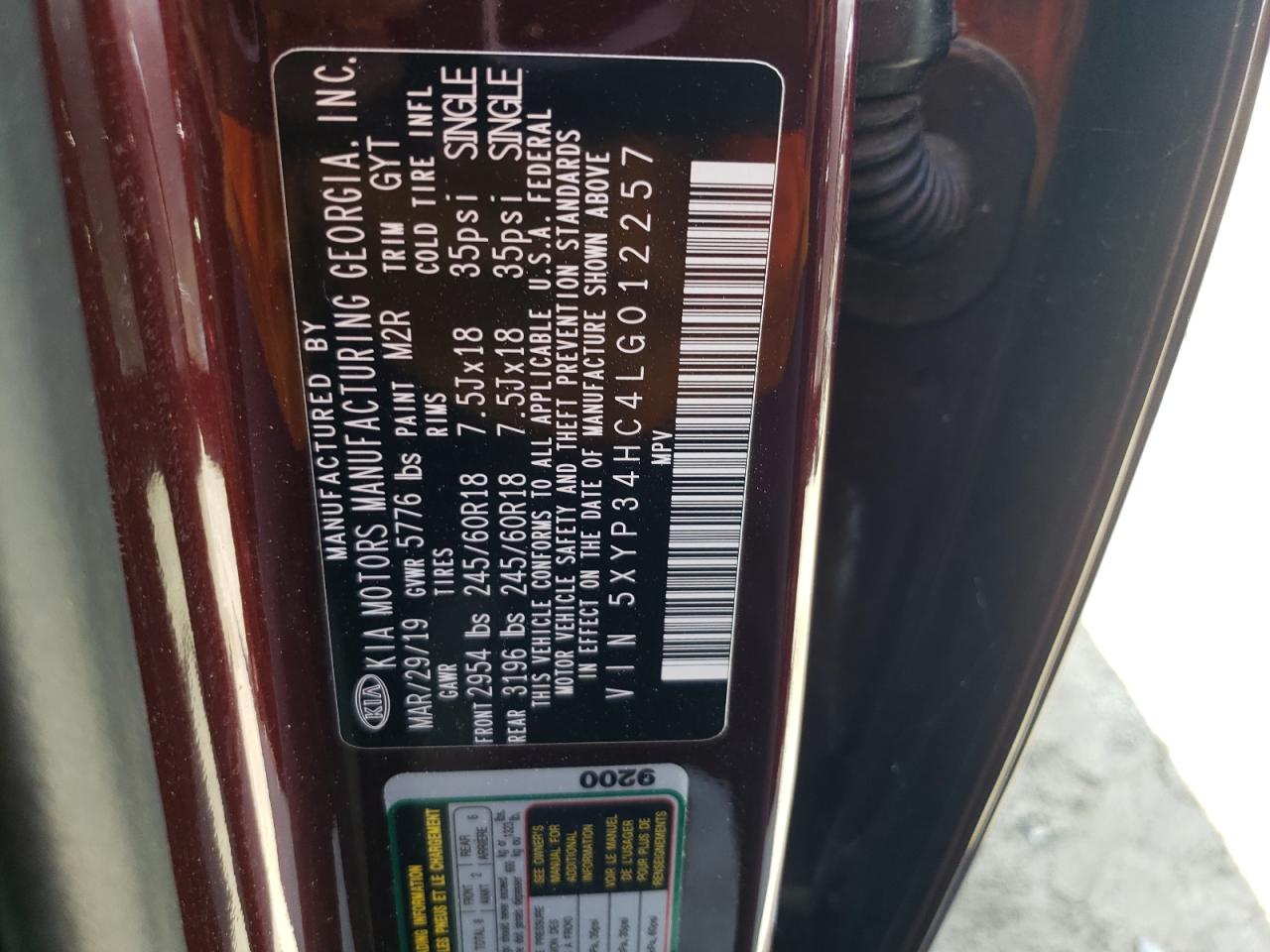 5XYP34HC4LG012257 2020 Kia Telluride Ex