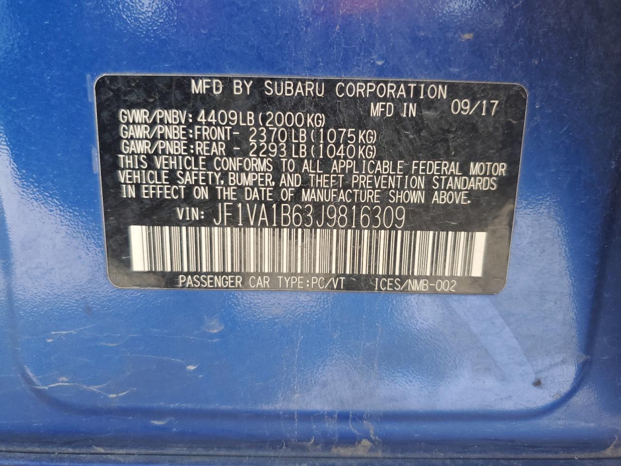 JF1VA1B63J9816309 2018 Subaru Wrx