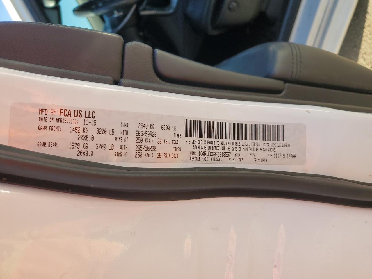 1C4RJECG0FC219557 2015 Jeep Grand Cherokee Overland