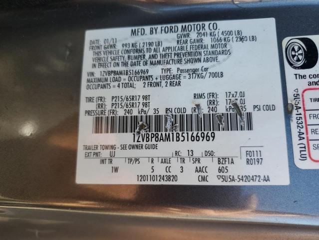 2011 Ford Mustang VIN: 1ZVBP8AM1B5166969 Lot: 61424884