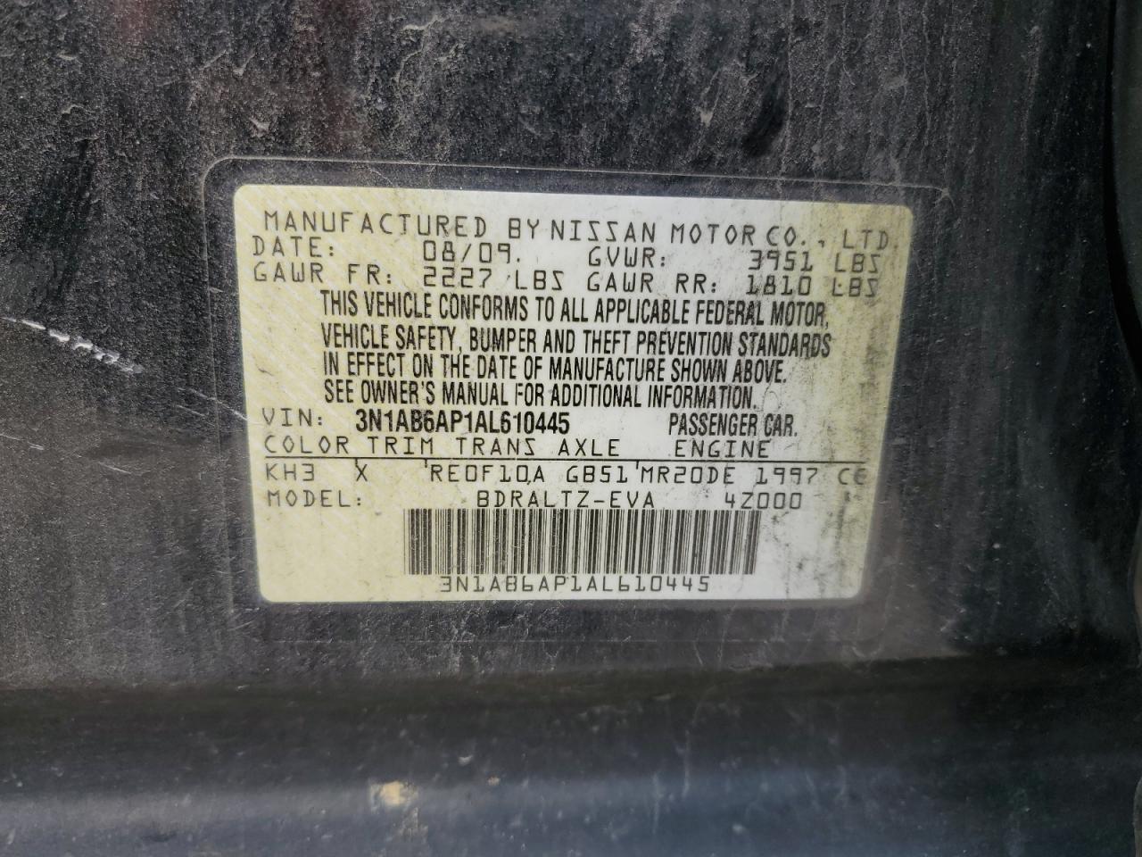 3N1AB6AP1AL610445 2010 Nissan Sentra 2.0