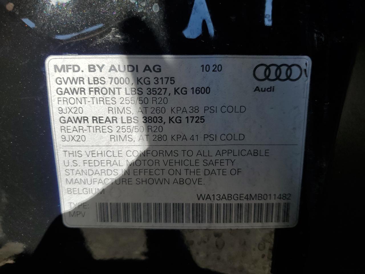 WA13ABGE4MB011482 2021 Audi E-Tron Sportback Prestige