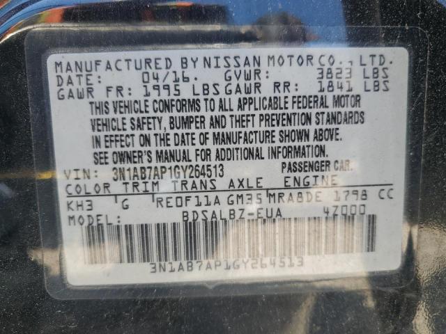 2016 Nissan Sentra S VIN: 3N1AB7AP1GY264513 Lot: 62342494