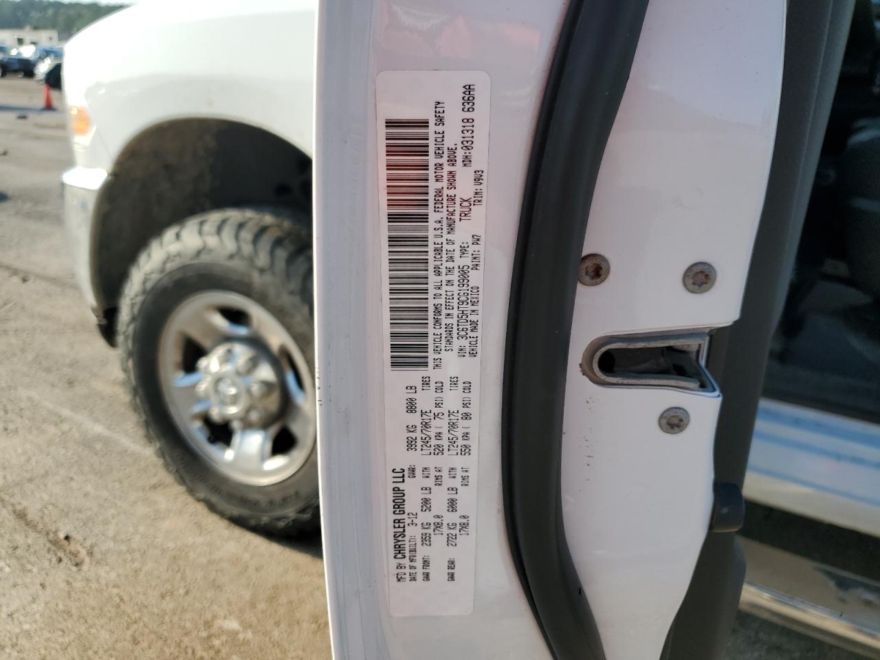 3C6TD5HT9CG199005 2012 Dodge Ram 2500 St