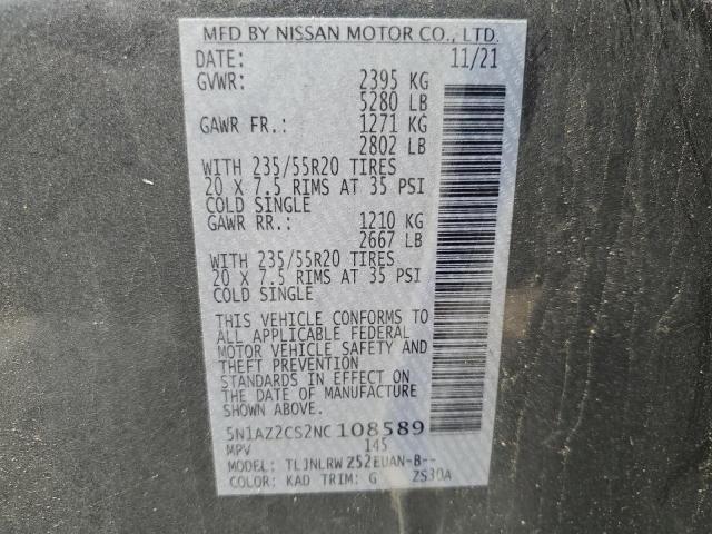 2022 Nissan Murano Sl VIN: 5N1AZ2CS2NC108589 Lot: 62191154