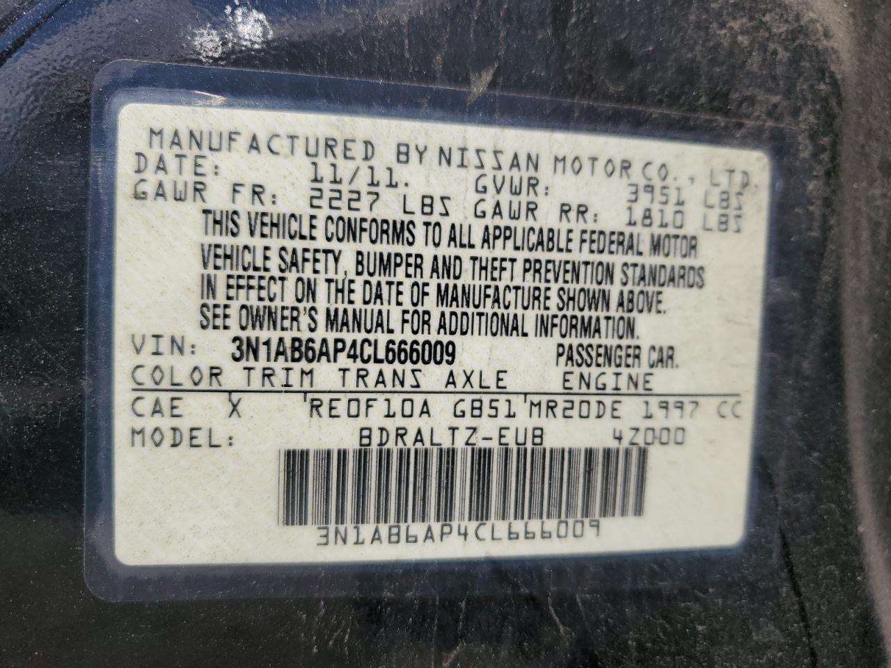 3N1AB6AP4CL666009 2012 Nissan Sentra 2.0