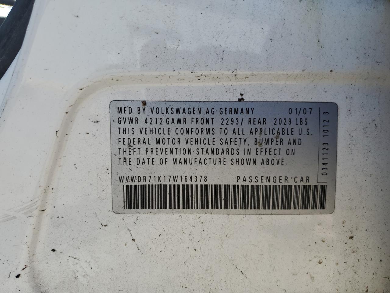 WVWDR71K17W164378 2007 Volkswagen Rabbit
