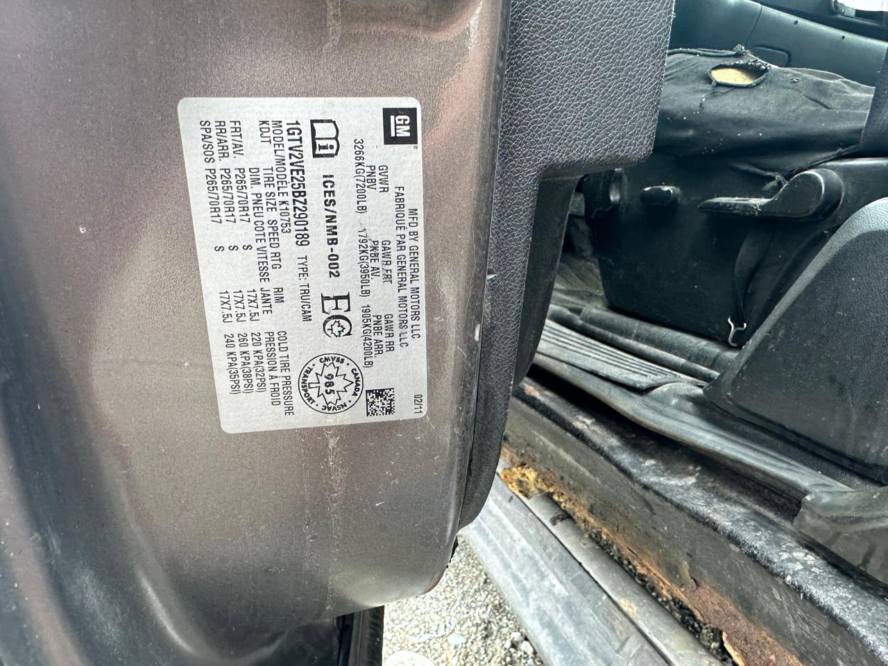 1GTV2VE25BZ290189 2011 GMC Sierra K1500 Sle