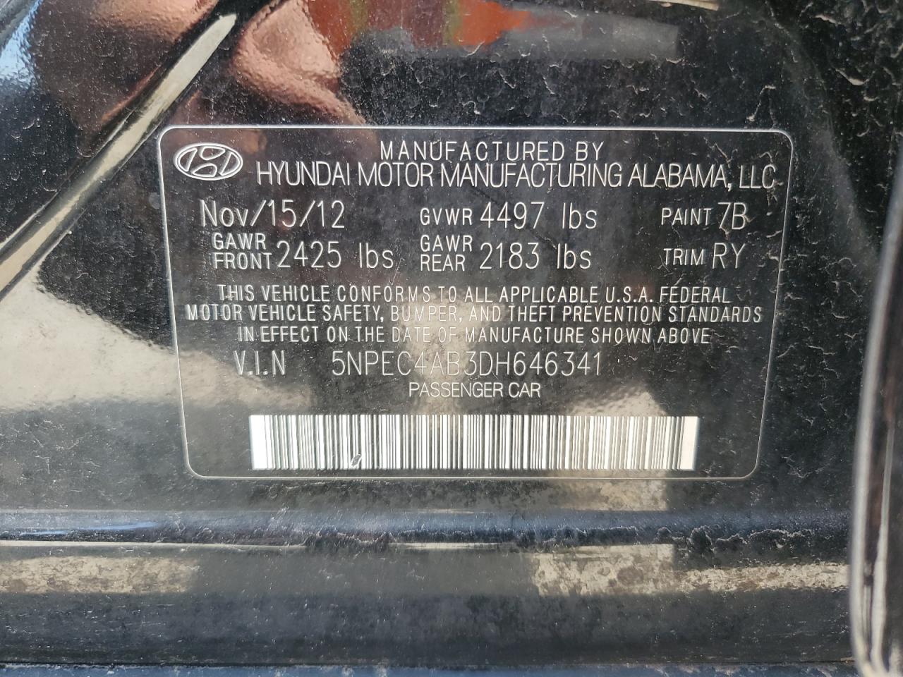 5NPEC4AB3DH646341 2013 Hyundai Sonata Se