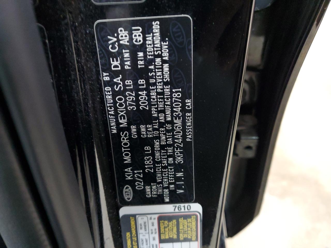 3KPF24AD6ME340781 2021 Kia Forte Fe