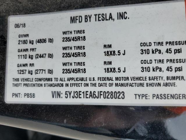 2018 Tesla Model 3 VIN: 5YJ3E1EA6JF028023 Lot: 60679684