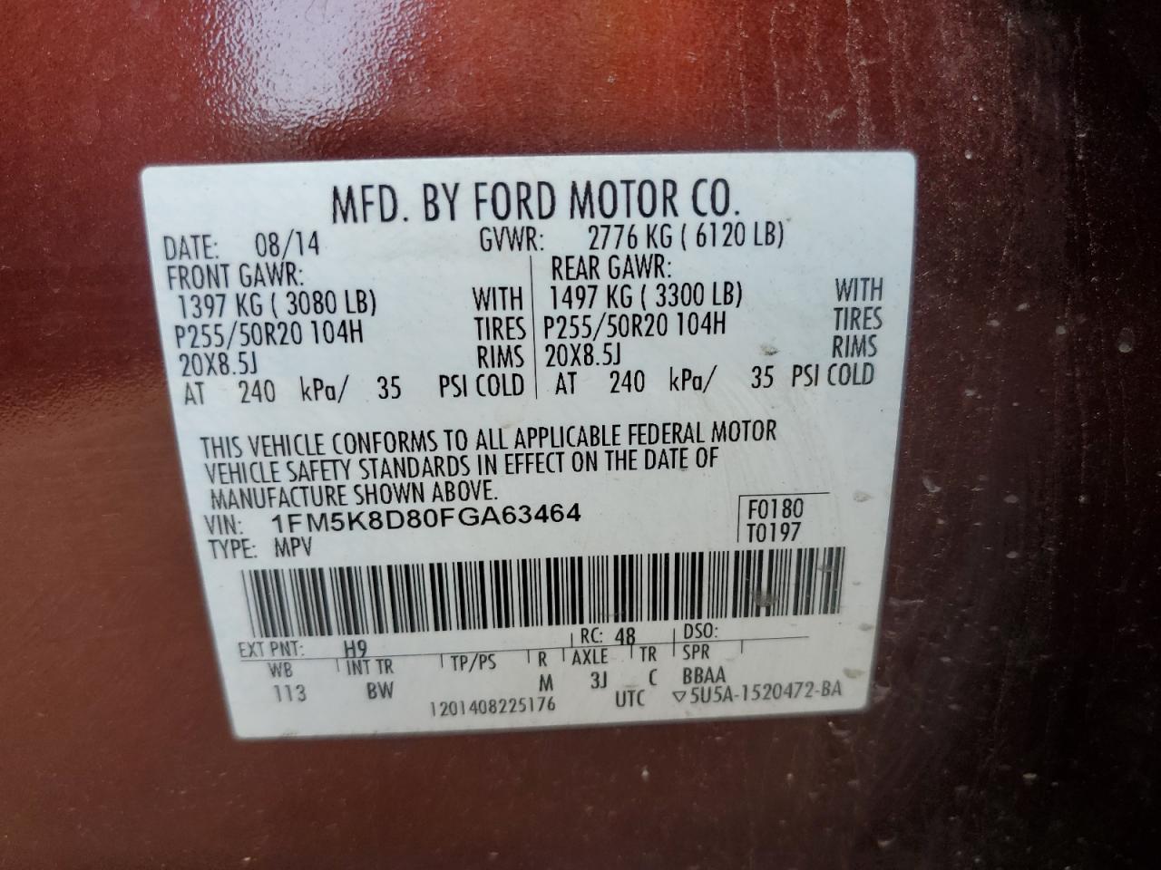 1FM5K8D80FGA63464 2015 Ford Explorer Xlt