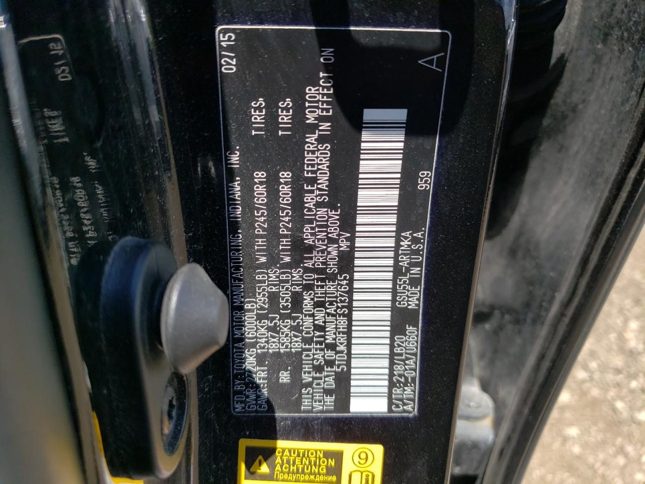 5TDJKRFH8FS137645 2015 Toyota Highlander Xle