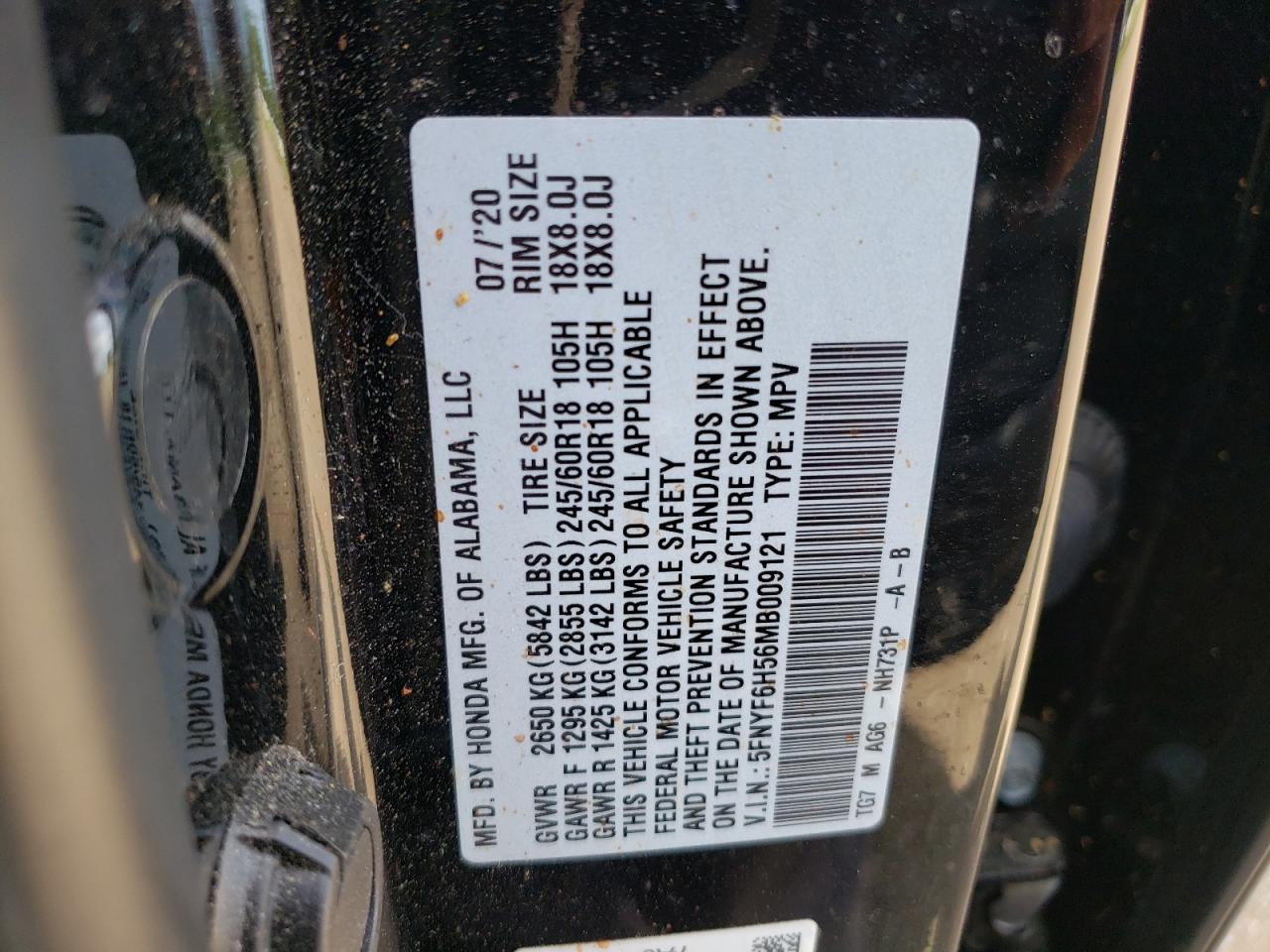 5FNYF6H56MB009121 2021 Honda Pilot Exl