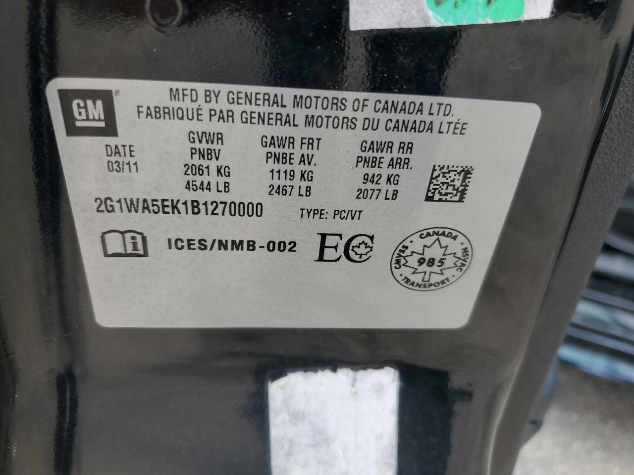 2G1WA5EK1B1270000 2011 Chevrolet Impala Ls