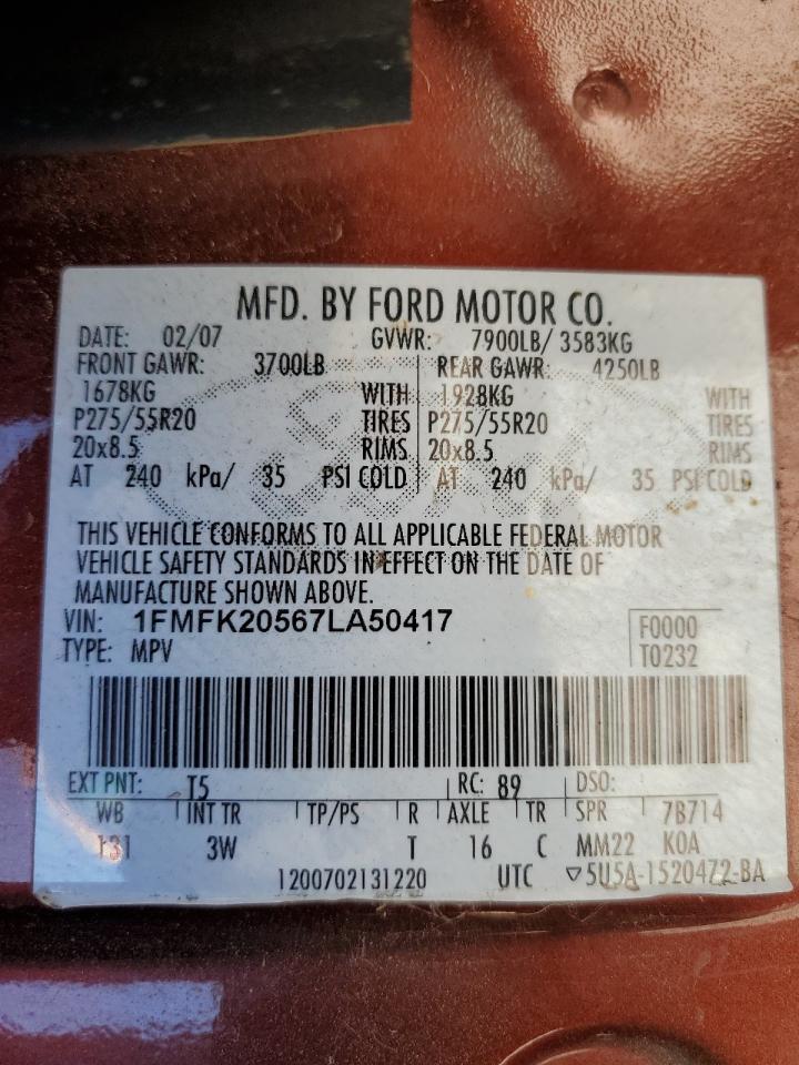 1FMFK20567LA50417 2007 Ford Expedition El Limited