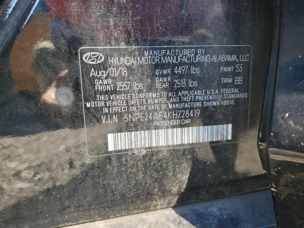 5NPE24AF4KH728419 2019 Hyundai Sonata Se