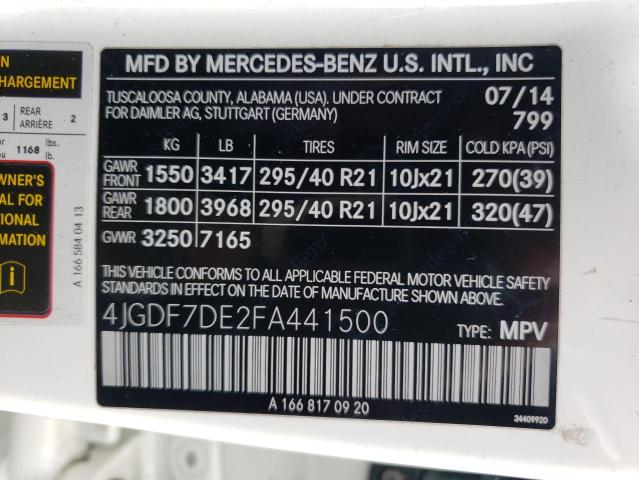 VIN 4JGDF7DE2FA441500 2015 Mercedes-Benz GL-Class, ... no.13