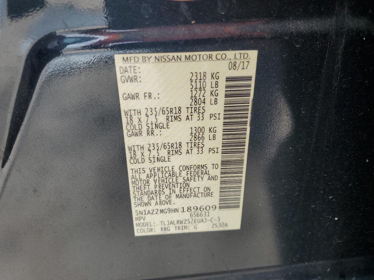 5N1AZ2MG9HN189609 2017 Nissan Murano S