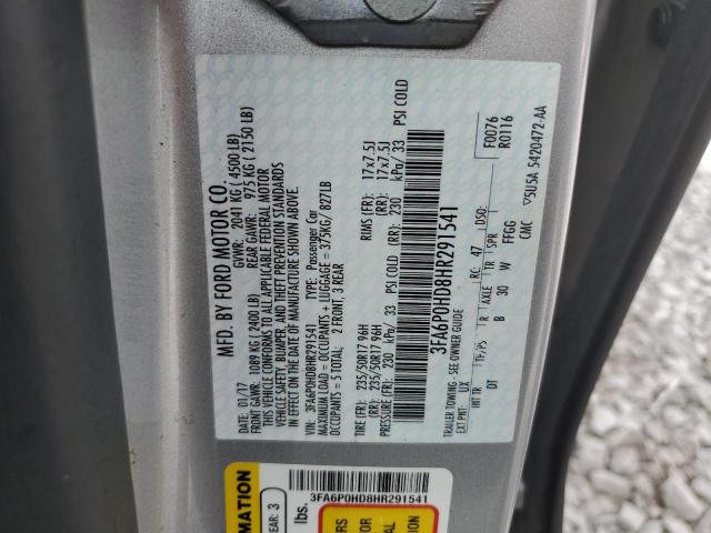 2017 Ford Fusion Se VIN: 3FA6P0HD8HR291541 Lot: 61648754