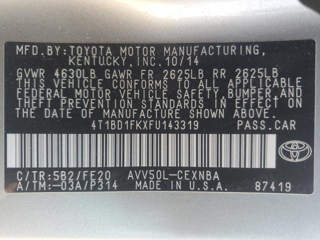 VIN 4T1BD1FKXFU143319 2015 Toyota Camry, Hybrid no.13