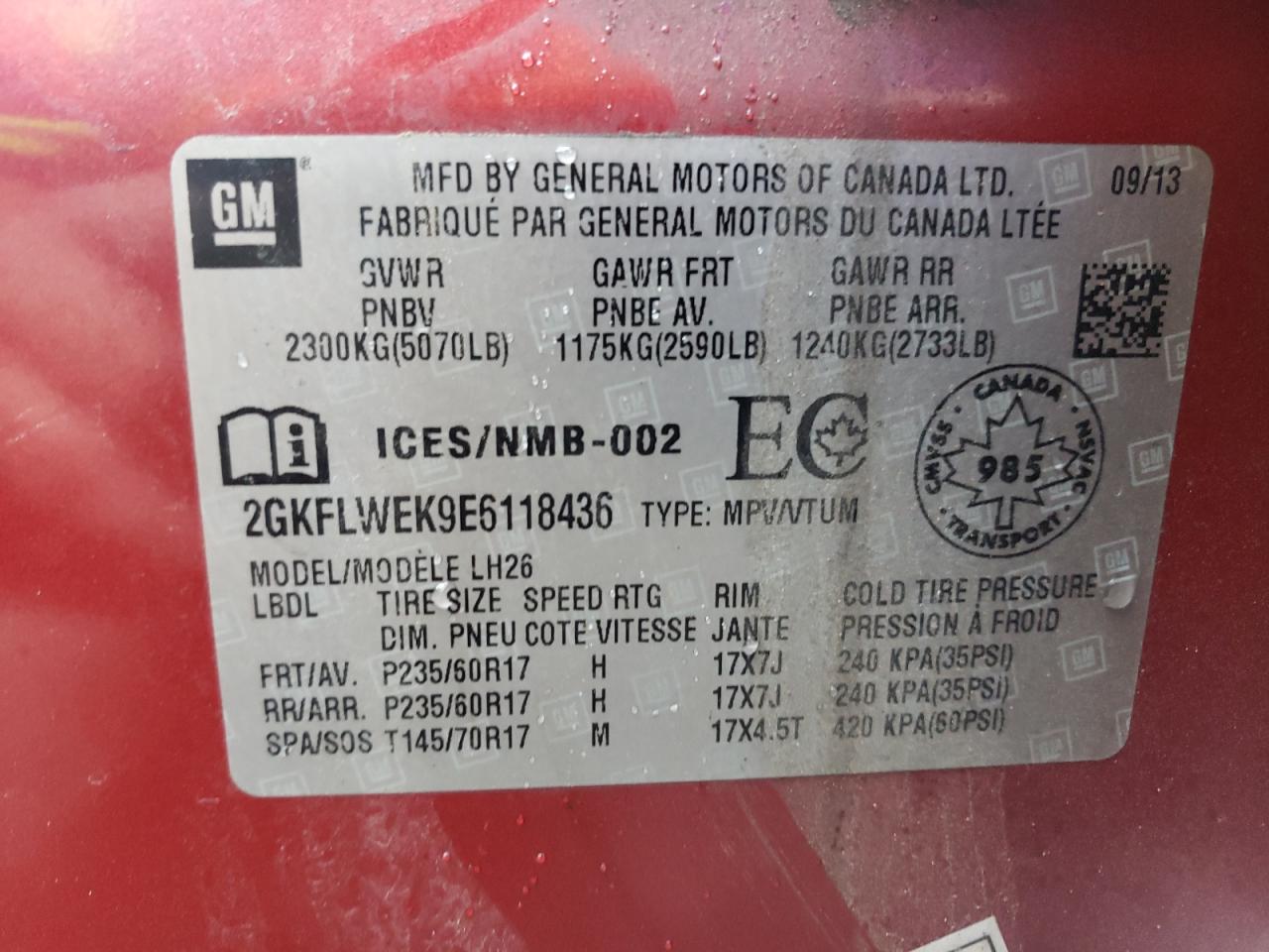 2GKFLWEK9E6118436 2014 GMC Terrain Sle