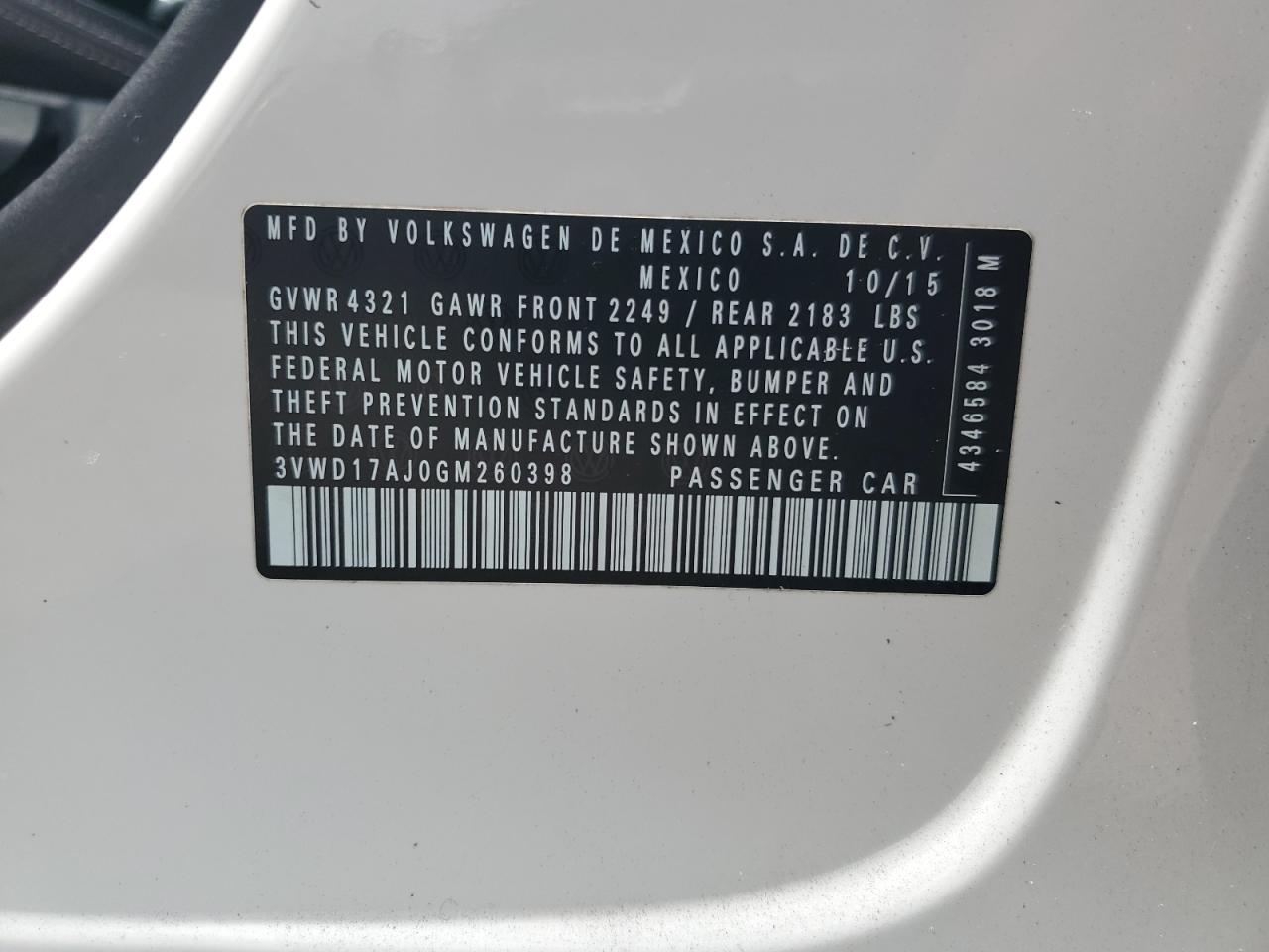 3VWD17AJ0GM260398 2016 Volkswagen Jetta Sport