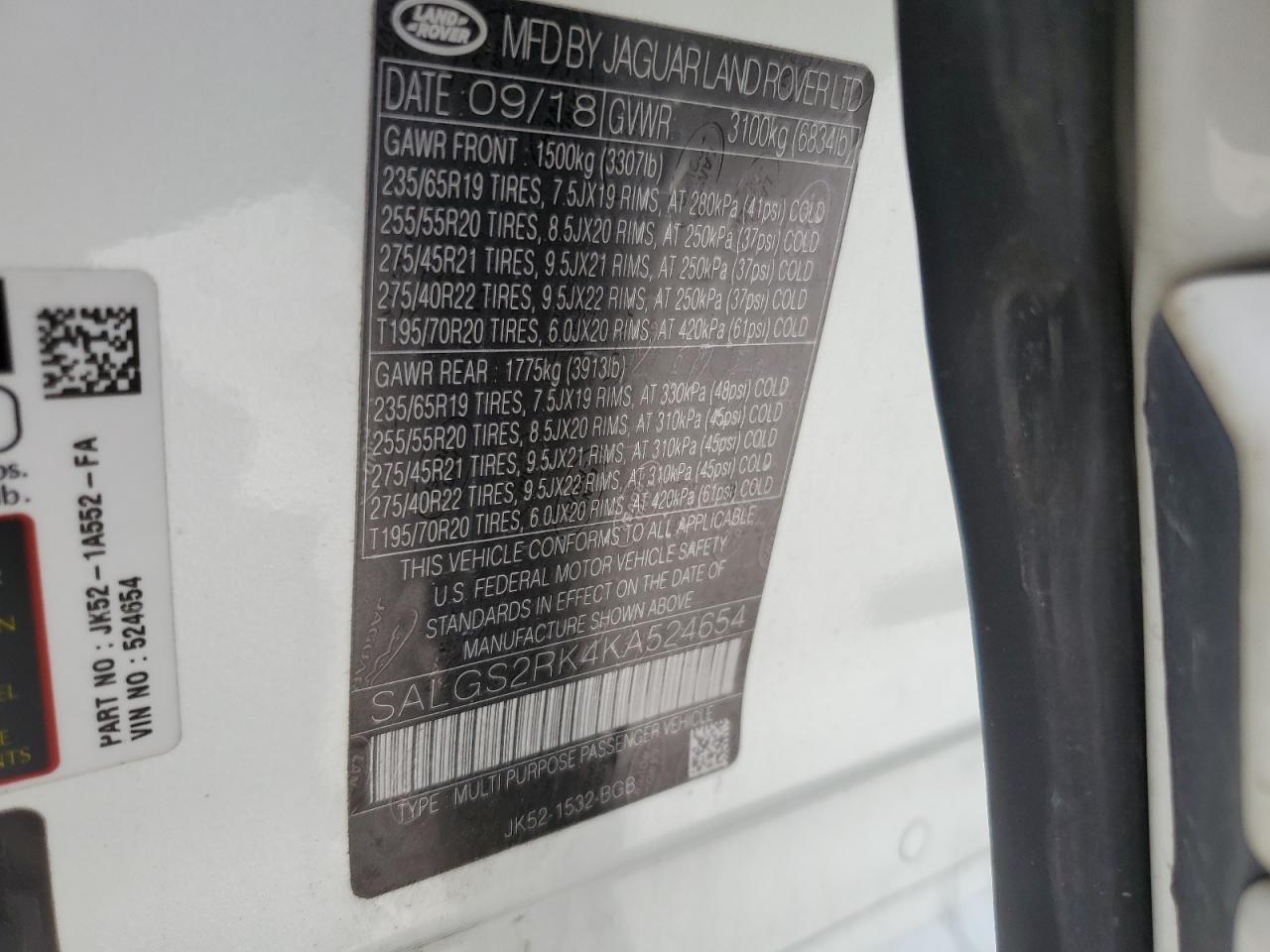 SALGS2RK4KA524654 2019 Land Rover Range Rover Hse