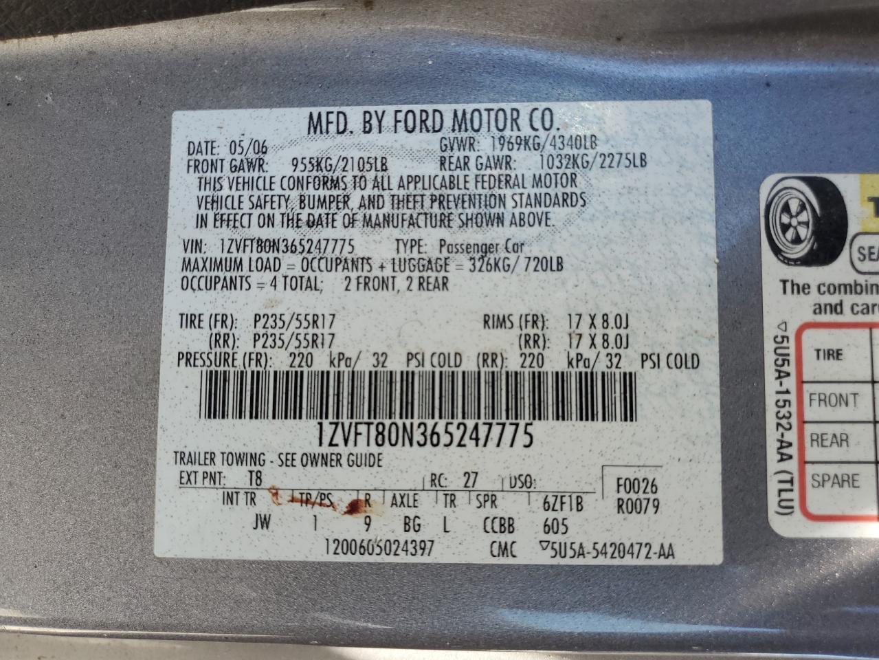 1ZVFT80N365247775 2006 Ford Mustang