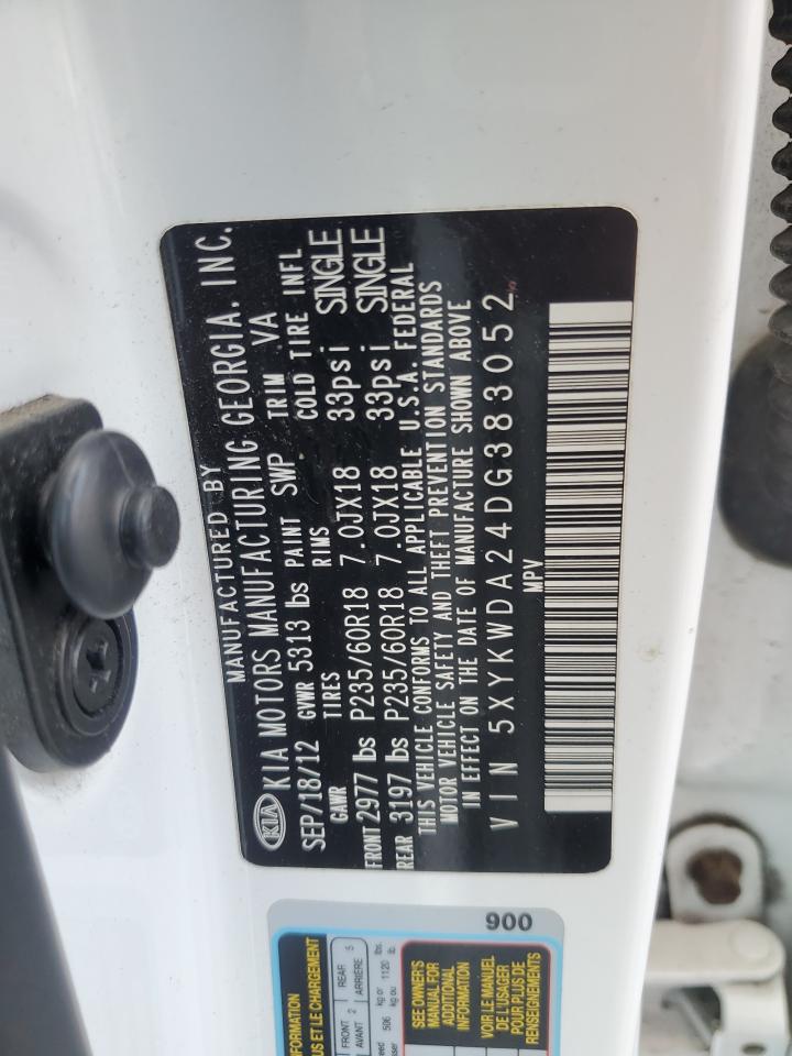 5XYKWDA24DG383052 2013 Kia Sorento Sx