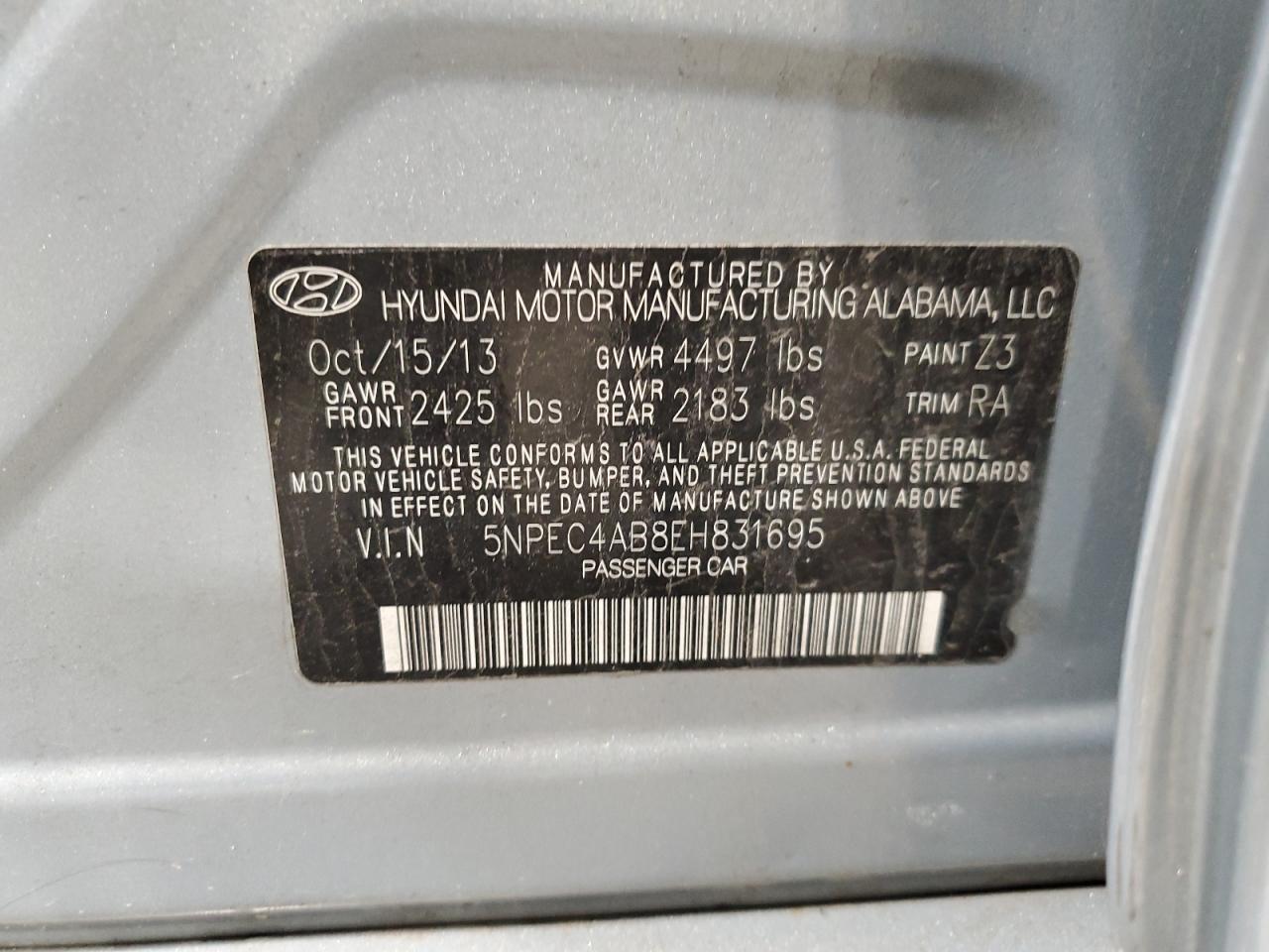 5NPEC4AB8EH831695 2014 Hyundai Sonata Se
