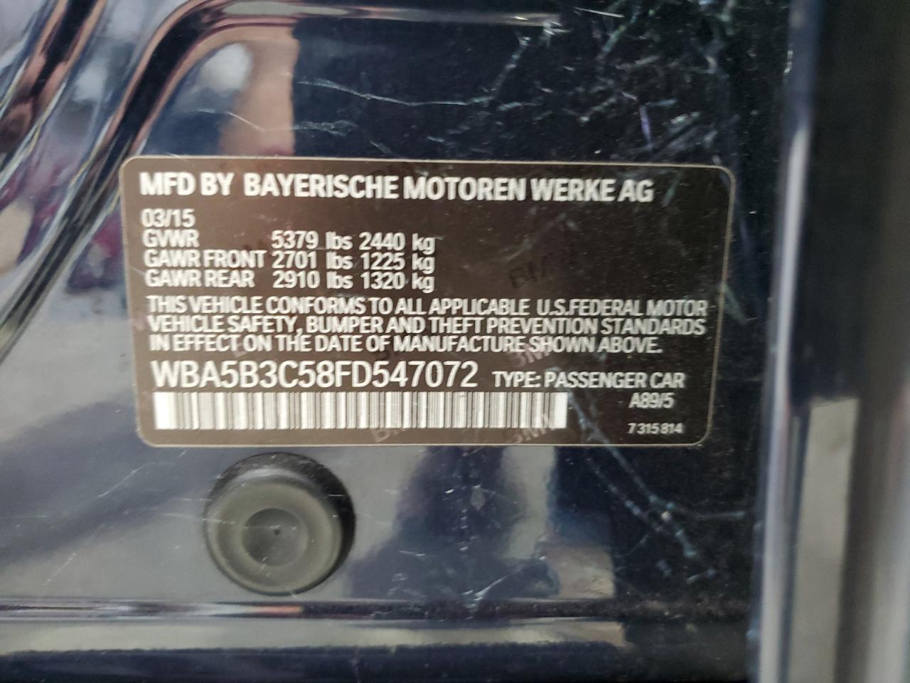 WBA5B3C58FD547072 2015 BMW 535 Xi
