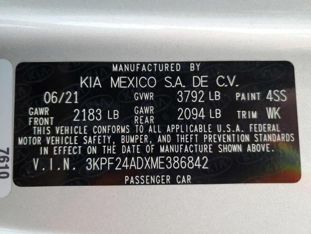 2021 Kia Forte Fe VIN: 3KPF24ADXME386842 Lot: 61699134