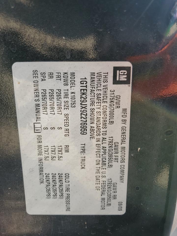 1GTEK29JX9Z276959 2009 GMC Sierra K1500 Sle