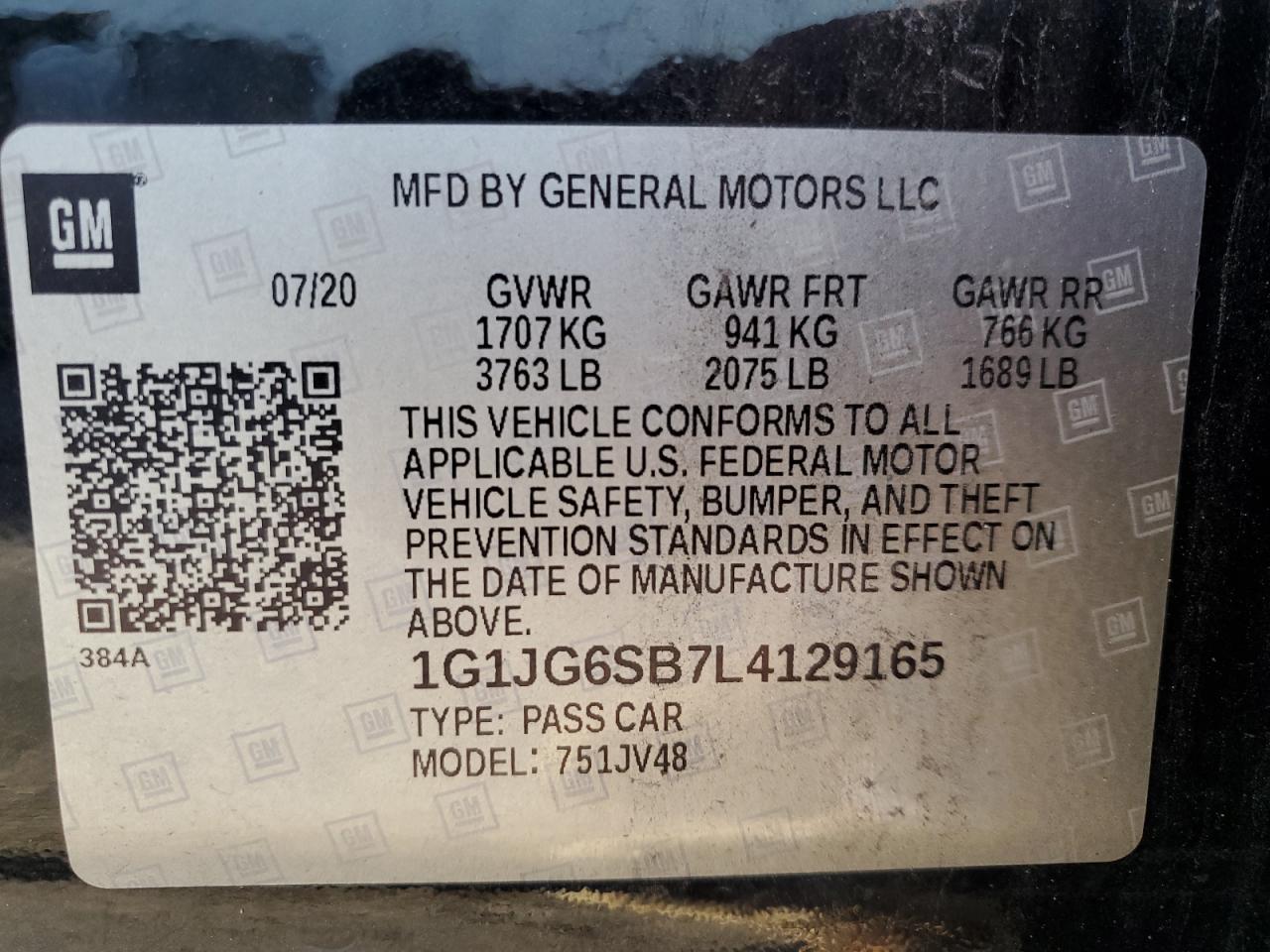 1G1JG6SB7L4129165 2020 Chevrolet Sonic