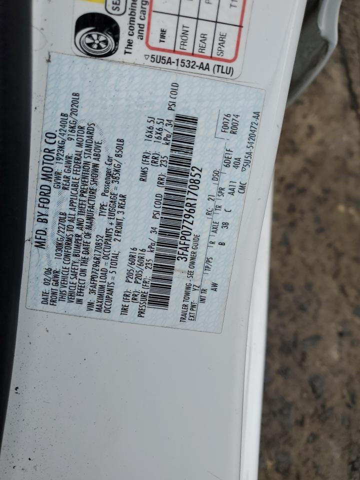 3FAFP07Z96R170852 2006 Ford Fusion Se