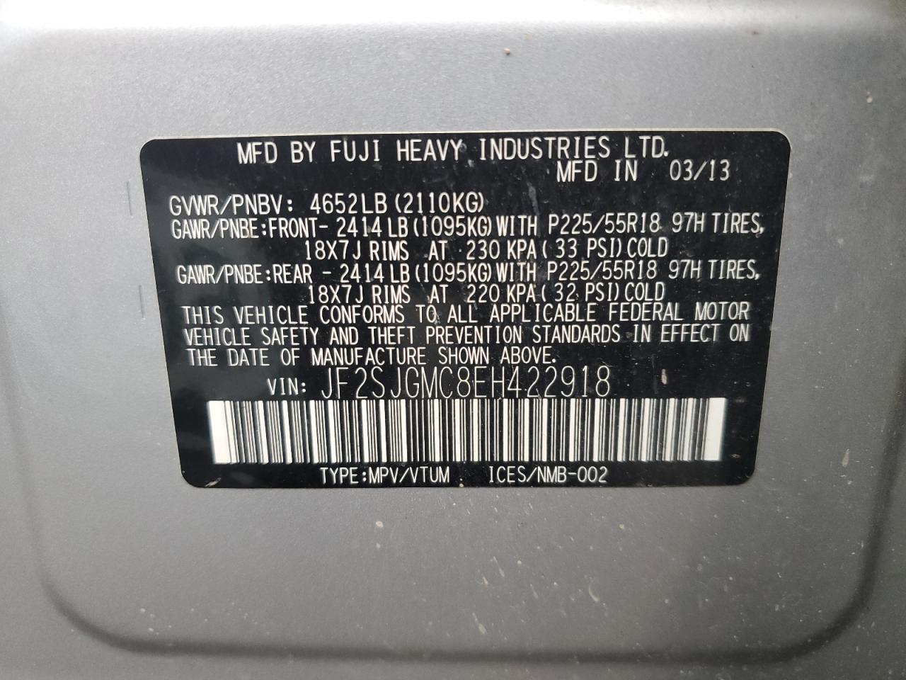 JF2SJGMC8EH422918 2014 Subaru Forester 2.0Xt Touring