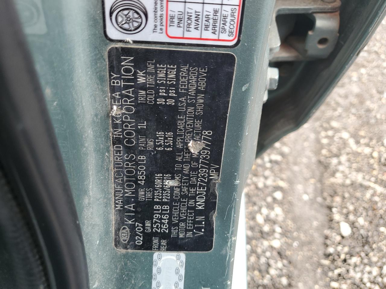 KNDJE723977397778 2007 Kia Sportage Ex