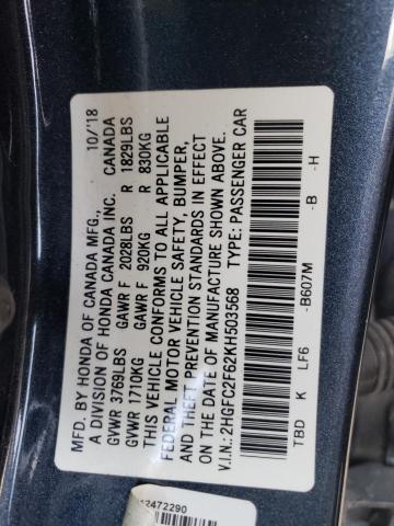 VIN 2HGFC2F62KH503568 2019 Honda Civic, LX no.12