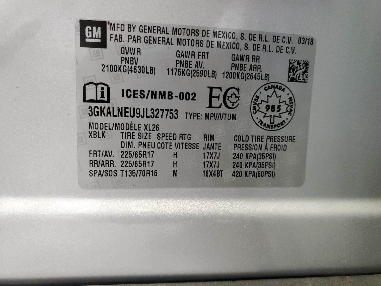 3GKALNEU9JL327753 2018 GMC Terrain Sle